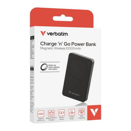 Verbatim Charge 'n' Go Essentials Power Bank Magnetic Wireless 10000mAh Black