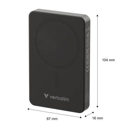 Verbatim Charge 'n' Go Essentials Power Bank Magnetic Wireless 10000mAh Black