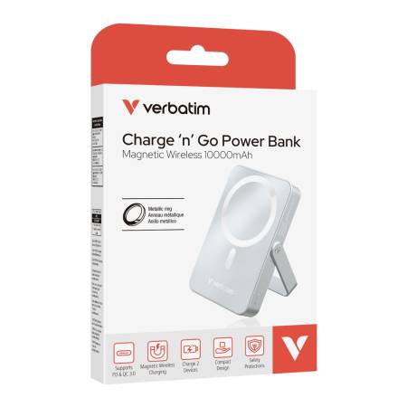 Verbatim Charge 'n' Go Power Bank with Stand Magnetic Wireless 10000mAh Blue