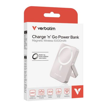Verbatim Charge 'n' Go Power Bank with Stand Magnetic Wireless 10000mAh Pink