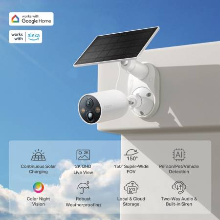 Комплект интелигентна безжична охранителна камера със слънчев панел TP-Link Tapo TC85 KIT