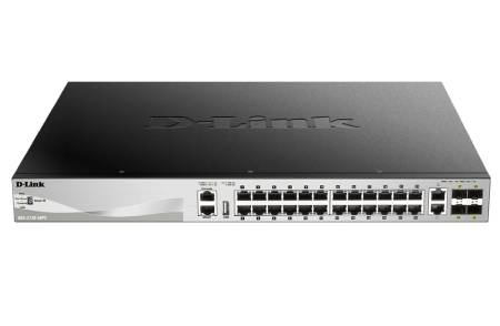 D-Link 24x10/100/1000Base-T PoE ports (370W budget) Layer 3 Stackable Managed Gigabit Switch with 2x10GBASE-T ports and 4xSFP+ ports 