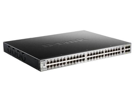 D-Link 48x10/100/1000BASE-T PoE ports (370W budget) Layer 3 Stackable Managed Gigabit Switch with 2x10GBASE-T ports and 4xSFP+ ports 