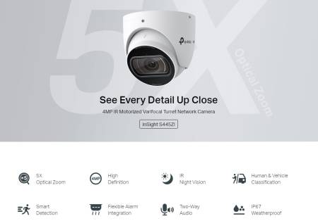 4MP IR моторизирана Wi-Fi Varifocal куполна мрежова камера TP-Link VIGI InSight S445ZI
