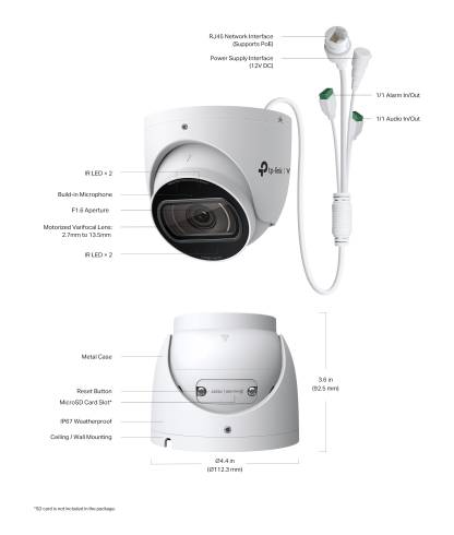 4MP IR моторизирана Wi-Fi Varifocal куполна мрежова камера TP-Link VIGI InSight S445ZI