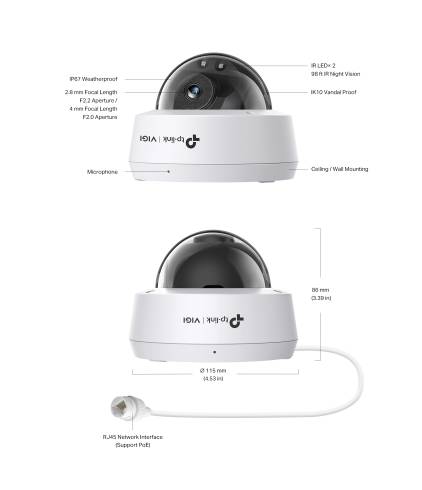 2MP IR куполна мрежова камера TP-Link VIGI C220I(4mm)