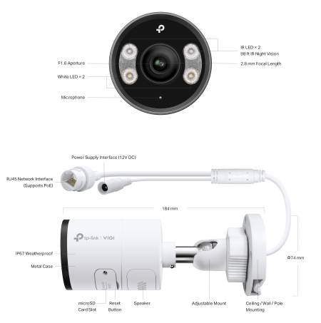 4MP външна пълноцветна Bullet мрежова камера TP-Link VIGI InSight S345(6mm)