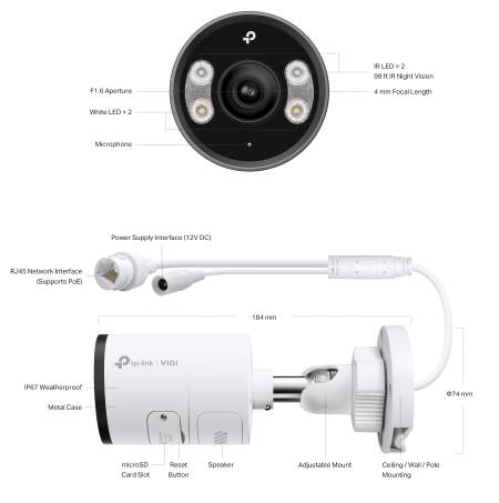5MP външна пълноцветна Bullet мрежова камера TP-Link VIGI InSight S355(4mm)
