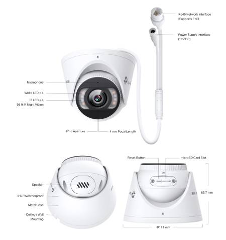8MP пълноцветна куполна мрежова камера TP-Link VIGI InSight S485(2.8mm)