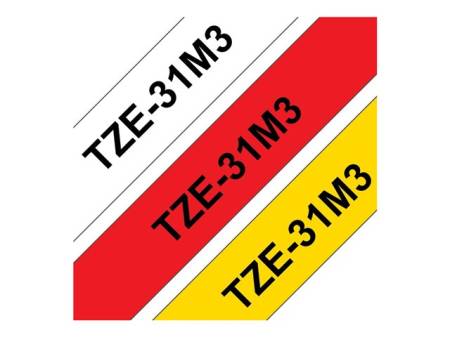 BROTHER TZE31M3 tape cassette 12mmx8m 3 Pack TZ231 white black TZ431 red black TZ631 yellow black laminate