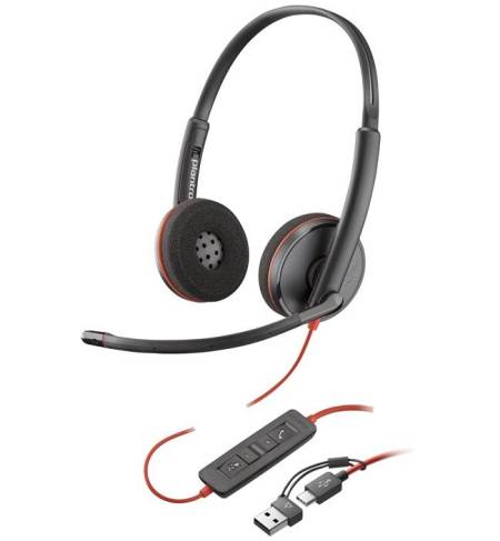 Слушалки HP Poly Blackwire 3220 Stereo USB-C +USB-C/A адаптер 8X228aa