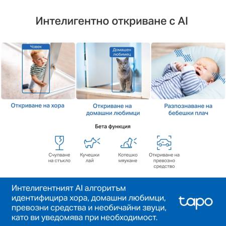 Wi-Fi Pan/Tilt камера за наблюдение с AI