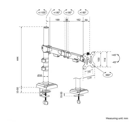 Neomounts Nero Single Flat Screen Desk Mount (phone holder+Quick-fix clamp/grommet)