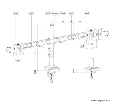 Neomounts Nero Double Flat Screen Desk Mount (phone holder+Quick-fix clamp/grommet)
