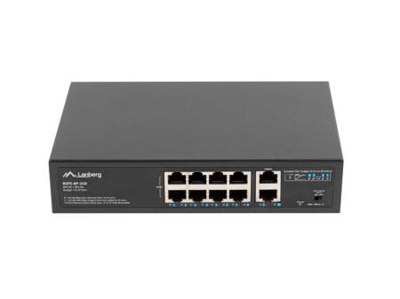 Lanberg switch 8x 100mb poe+/2x 1GB unmanaged rack 10"/19" gigabit ethernet 120w