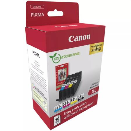 Canon CLI-551XL C/M/Y/BK Photo Value Pack + Canon Plus Glossy II PP-201