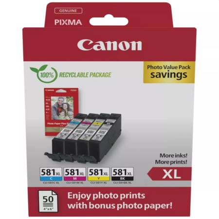 Canon CLI-581 XL C/M/Y/BK PVP + Canon Plus Glossy II PP-201
