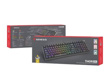 Genesis Mechanical Gaming Keyboard Thor 404 Black RGB Backlight Gateron Yellow Pro