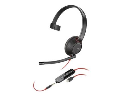 HP Poly Blackwire 5210 Monaural USB-C Headset +3.5mm Plug +USB-C/A Adapter
