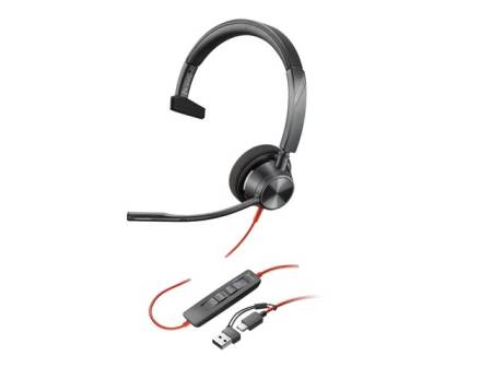 HP Poly Blackwire 3310 Monaural Microsoft Teams Certified USB-C Headset +USB-C/A Adapter