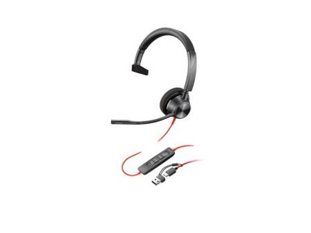 HP Poly Blackwire 3310 Monaural USB-C Headset +USB-C/A Adapter