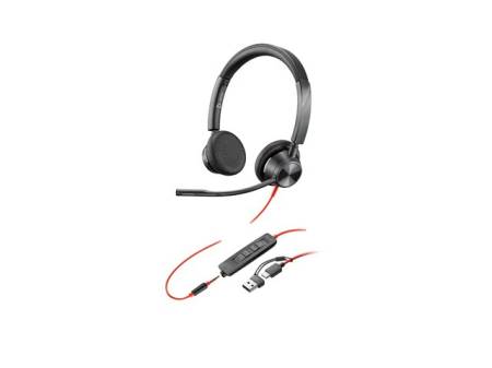 HP Poly Blackwire 3325 Stereo Microsoft Teams Certified USB-C Headset +3.5mm Plug +USB-C/A Adapter