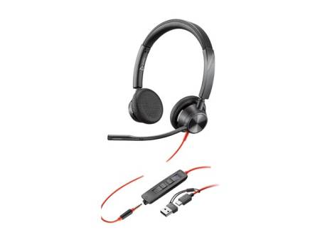 HP Poly Blackwire 3325 Stereo Microsoft Teams Certified USB-C Headset +3.5mm Plug +USB-C/A Adapter
