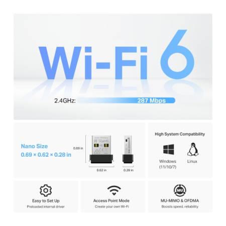 Безжичен USB адаптер TP-Link Archer TX1U Nano AX300 Wi-Fi 6