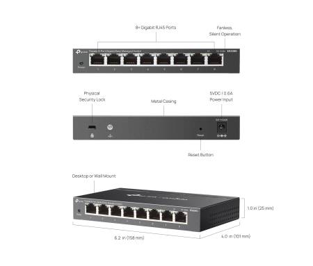8-портов гигабитов управляем настолен комутатор TP-Link Omada ES208G