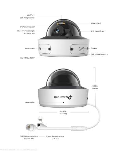 8MP пълноцветна куполна мрежова камера TP-Link VIGI InSight S285(2.8mm)
