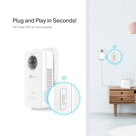Гигабитов Powerline комплект с Wi-Fi ac и вграден електрически контакт TP-Link TL-WPA8631P KIT AV1300