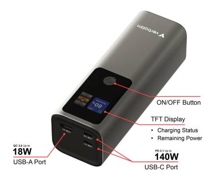 Verbatim Charge 'n' Go Power Bank 27000mAh 183W Grey