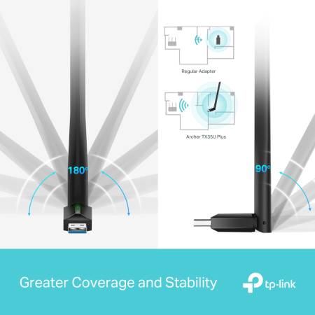 Безжичен USB адаптер с висок коефициент на усилване TP-Link Archer TX35U Plus AX1800