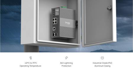6-портов гигабитов индустриален лесно управляем комутатор TP-Link Omada IES206GPP с 3 PoE+ порта и 1 PoE++ порта