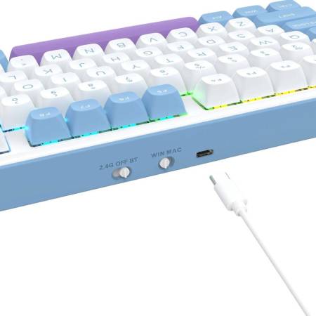 Геймърска Bluetooth и безжична механична клавиатура Redragon Star Blade Pro K707WBP-RGB-PRO - бяло/лилаво