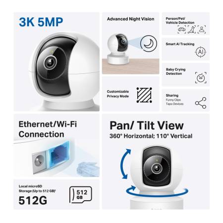 Wi-Fi Pan/Tilt камера за наблюдение с AI