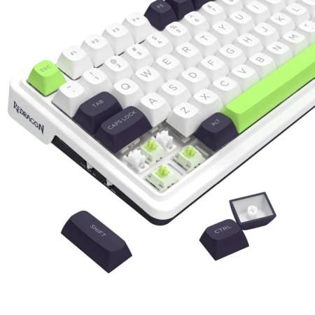 Bluetooth и безжична механична геймърска клавиатура Redragon Eisa Max K686WBG-RGB-MAX RGB осветление - бяло/зелено