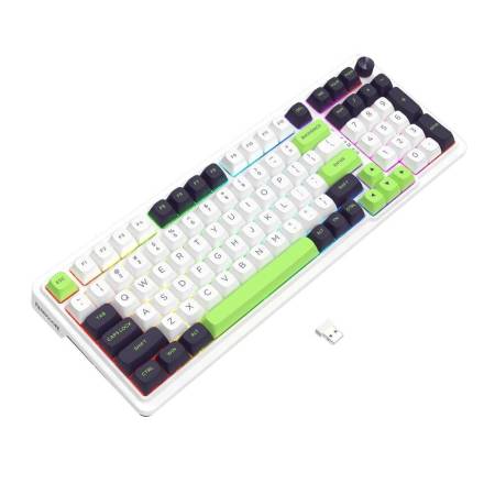 Bluetooth и безжична механична геймърска клавиатура Redragon Eisa Max K686WBG-RGB-MAX RGB осветление - бяло/зелено