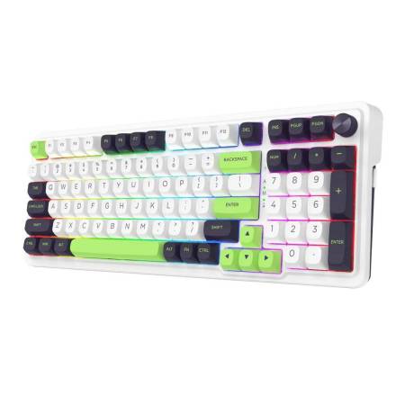 Bluetooth и безжична механична геймърска клавиатура Redragon Eisa Max K686WBG-RGB-MAX RGB осветление - бяло/зелено