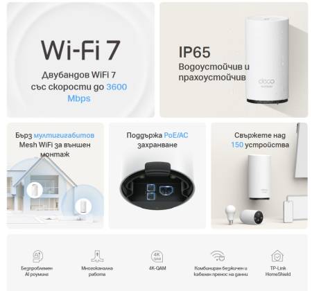 Безжична Outdoor / Indoor Wi-fi 7 Mesh система TP-Link Deco BE25-Outdoor BE3600