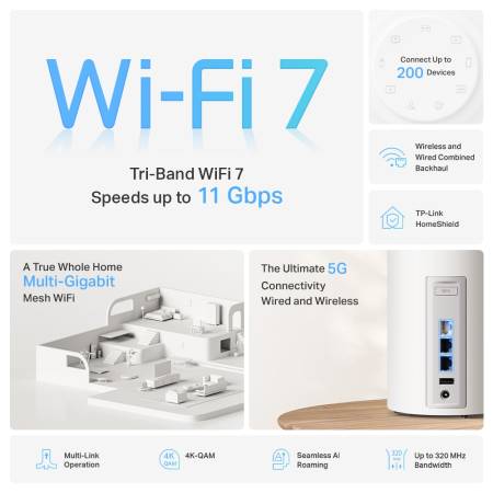 Цялостна домашна Mesh WiFi 7 система TP-Link Deco BE65 Pro(2-pack) BE9300