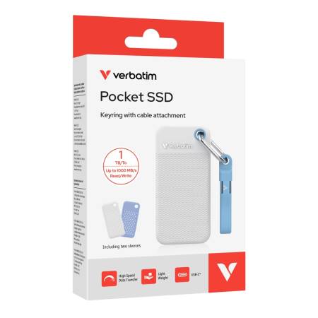 Verbatim Pocket SSD USB 3.2 Gen 2 1TB White/Light Blue incl. two rubber sleeves