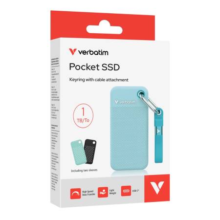 Verbatim Pocket SSD USB 3.2 Gen 2 1TB Polar Blue incl. two rubber sleeves