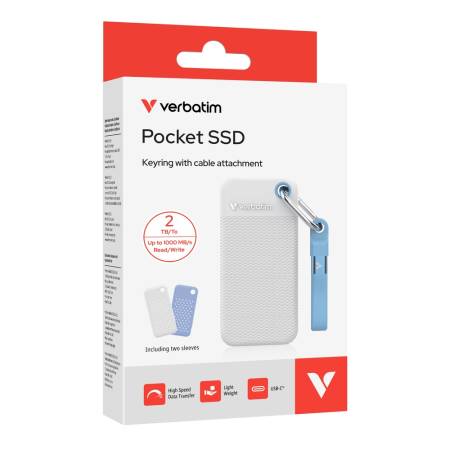 Verbatim Pocket SSD USB 3.2 Gen 2 2TB White/Light Blue incl. two rubber sleeves