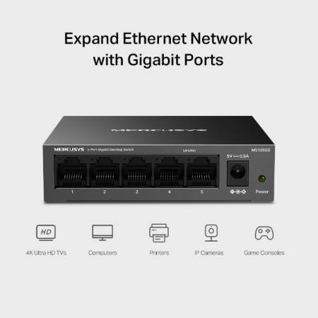 5-портов настолен гигабитен комутатор Mercusys MS105GS