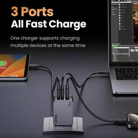 3-портово мини бързо зарядно устройство GaN Ugreen Nexode Pro 25871 220V 2xUSB-C