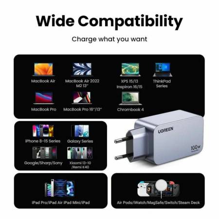 3-портово бързо зарядно устройство Ugreen NEXODE PRO X757 25874 - 220V 2xUSB-C