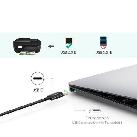 Кабел за принтер UGREEN US241 USB-C към USB-B 2.0