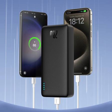 Външна батерия Baseus Airpow 20W 20000mAh с кабел Baseus Simple Series USB-A - USB-C 50 см P10022804113-00 - Черна