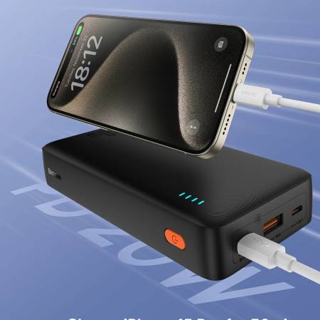 Външна батерия Baseus Airpow 20W 20000mAh с кабел Baseus Simple Series USB-A - USB-C 50 см P10022804113-00 - Черна